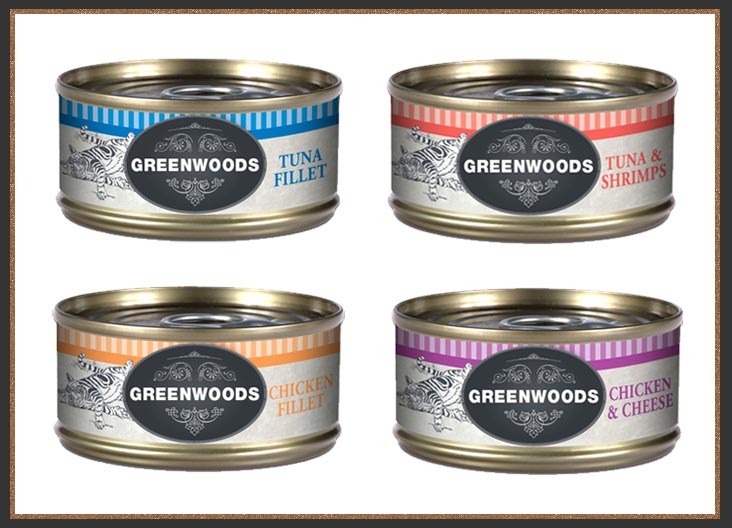Greenwoods wet cat food tins